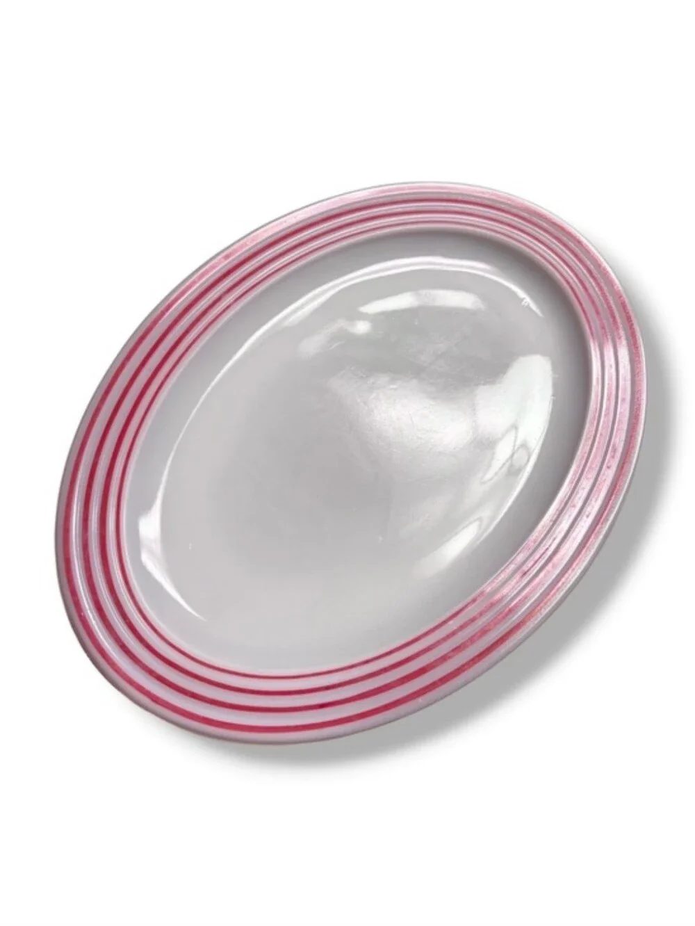 HAZEL ATLAS Moderntone Platonite Red Stripes Platter Milk Glass Mid Century
